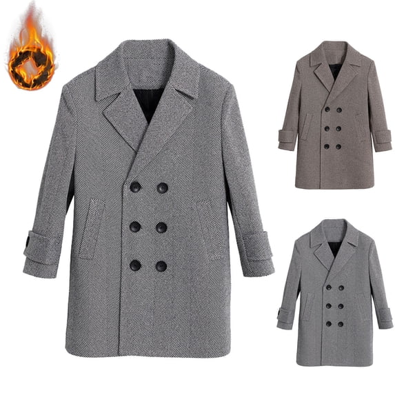 MKOSPLRT Boys Wool Blend Pea Coats 1-15Y Notch Collar Double Breasted Warm Trench Coat Solid Fleece Lined Long Overcoats Outwear with Pocket