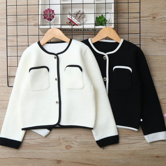 MKOSPLRT Button Down Knit Cardigans for Kids 5-14Y Crew Neck Long Sleeve Color Block Cardigan Sweaters Lightweight Jacket with Pockets