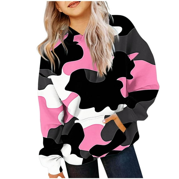 MKOSPLRT Camo Hoodies for Girls 4-14Y Oversized Sweat Shirts Long Sleeve Drop Shoulder Pullover Tops Casual Color Block Hoodie with Pocket