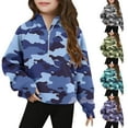thumbnail image 1 of MKOSPLRT Camo Raglan Shirts for Girl 5-14Y Half Zip Mock Neck Long Sleeve Crop Tops Causal Fall Pullover Loose Fit Sweat Shirts with Thumb Holes, 1 of 5