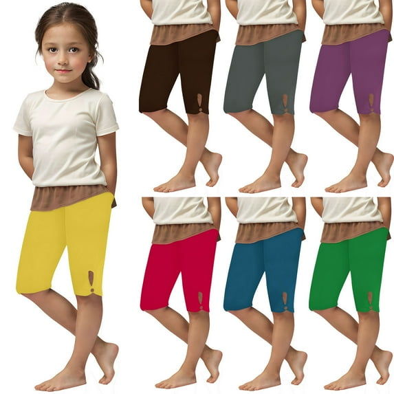 MKOSPLRT Capri Leggings for Girl 3-13 Years High Waist Slim Fit Yoga Capris Solid Color Lounge Gym Leggings Cute Cut Hem Pants