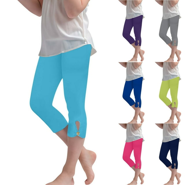 MKOSPLRT Capri Pants for Girl High Waist Stretch Capris Solid Slim Fit Leggings Casual Cutout Hem Pants Solid Beach Capris Clearance Deal