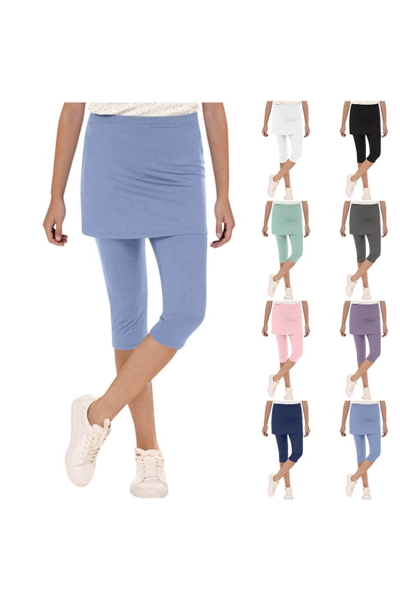 Capri Yoga Pants for Girl 5-15 Years High Waist Workout Running Skorts Solid Skirt Capri Leggings Athletic Skorts Pants