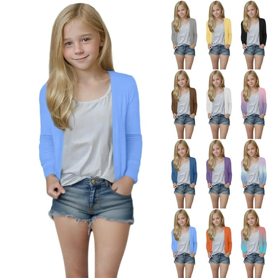 MKOSPLRT Cardigan Sweaters for Girl 5-14Y Lightweight Fall Open Front Sweaters Gradient Long Sleeve Casual Cardigans for Kids