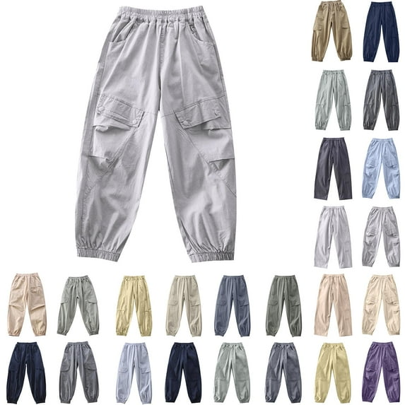 MKOSPLRT Cargo Joggers for Kid 4-14 Yeras Boys' Elastic Waist Baggy Joggers Solid Lounge Quick Drying Pants Cinch Bottom Cargo Pants