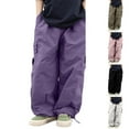 thumbnail image 1 of MKOSPLRT Cargo Pants for Girl 3-14 Years Elastic Waist Parachute Pants Solid Baggy Wide Leg Pants Lightweight Summer Pants with Pocket, 1 of 3