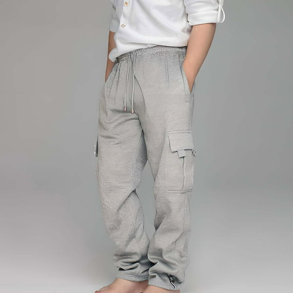 MKOSPLRT Cargo Pants for Kid Toddler Boys Elastic Waisted Drawstring Joggers Basic Solid Wide Leg Pants with Pocket Clearance