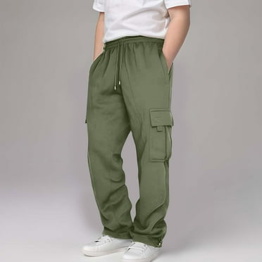 MKOSPLRT Cargo Pants for Kid Toddler Boys Elastic Waisted Drawstring Sweatpants Solid Color Casual Straight Leg Pants with Pocket Clearance