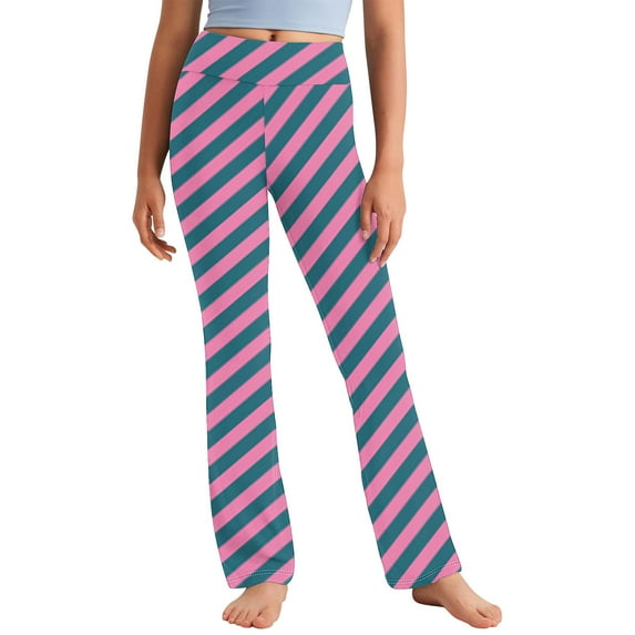 MKOSPLRT Casual Pants for Girl High Waist Yoga Bootcut Pants Striped Color Block Sport Leggings Lightweight Running Flare Pants for 2-13 Years