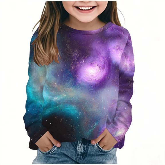 MKOSPLRT Child Girl Trendy Tops Long Sleeve 3D Print Tops Round Neck Funny T Shirts Casual Spring Tees Loose Fit Going Out Tees 3-14 Years