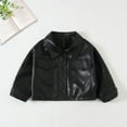 thumbnail image 1 of MKOSPLRT Children Collar Motorcycle Faux Leather Coats Kids PU Bomber Jackets Button Down Cropped Biker Jacket Coat Outwear 2-14 Years, 1 of 8