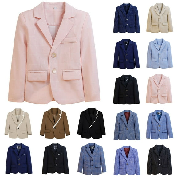 MKOSPLRT Children's Dress Blazer Long Sleeve Notch Collar Jacket Solid School Uniform for Boys and Girls Holiday Casual Outfit 2T-16Y