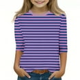 thumbnail image 1 of MKOSPLRT Children's Striped Tops 3/4 Sleeve Color Block T Shirts Round Neck Y2K Shirts Casual Loose Blouses Lightweight Spring Tees, 1 of 5