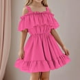 thumbnail image 1 of MKOSPLRT Cold Shoulder Dresses for Girl Spaghetti Strap Ruffle Tiered Mini Dresses Solid Casaul Party Wedding Dresses, 1 of 7