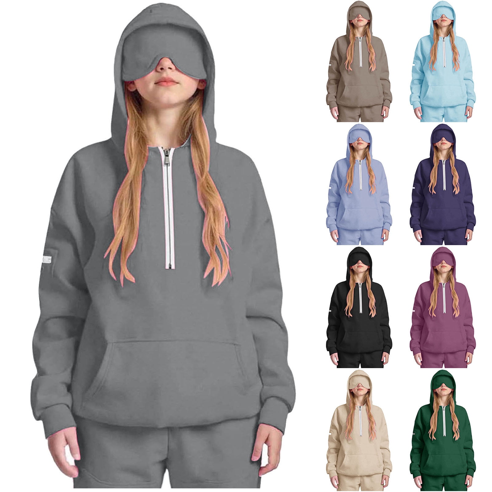 ASDFVBKG Hoodie With Eye Mask Built In For Women And Men Long Sleeve Zipper Comfort Hoodies Oversized Fall Trendy 2025 Sweatshirts Pockets Airplane Mode Wearable Pul