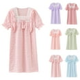 thumbnail image 1 of MKOSPLRT Cotton Nightgowns for Girl 3-16 Years Puff Short Sleeve Square Neck Lace Pajamas Solid Loose Fit Loungewear Ruffle Sleep Dresses, 1 of 6