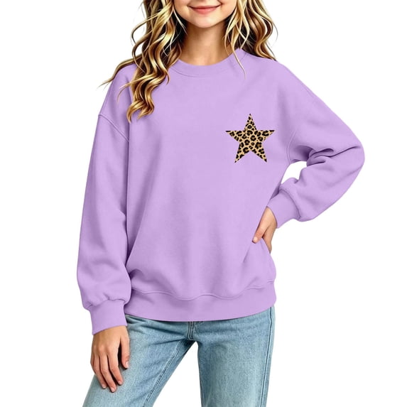 MKOSPLRT Crew Neck Sweatshirts for Girl Casual Y2K Stars Graphic Pullover Long Sleeve Lightweight Fall Sweat Shirts 1-13 Years