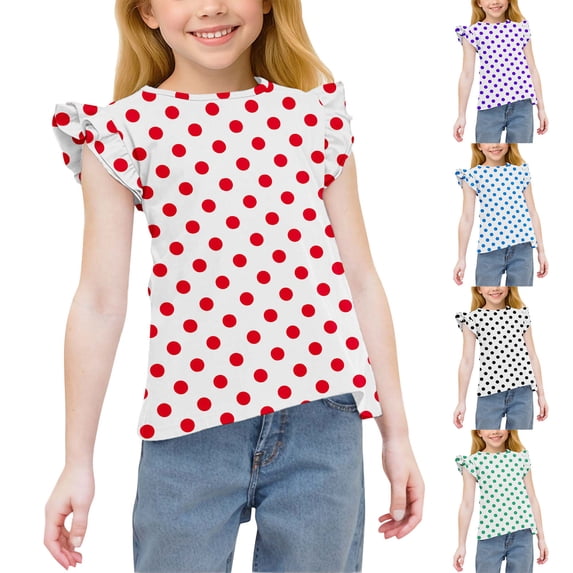 MKOSPLRT Cute Tops for Girl 3-14 Years Fly Sleeve Funny Tshirts Crew Neck Loose Fit Shirts Casual Summer Tees for Beach Vacation Holiday