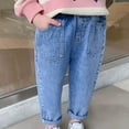 thumbnail image 1 of MKOSPLRT Elastic Waist Jeans for Girl Baggy Straight leg Jeans Casual Wide Leg Denim Pants Retro Going Out Jeans with Pocket 3-14 Years, 1 of 3