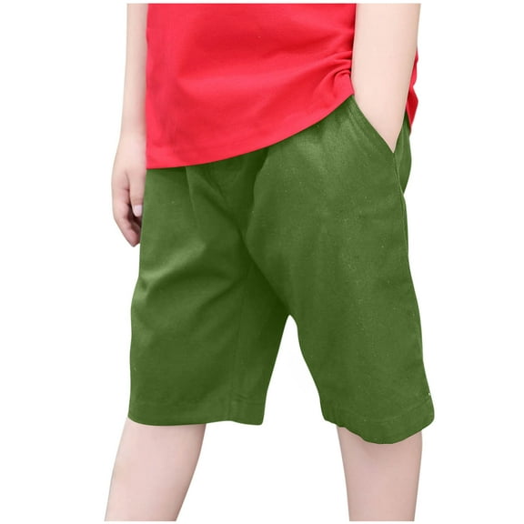 MKOSPLRT Elastic Waist Shorts for Toddler Boy Casual Wide Leg Shorts Solid Color Summer Shorts Lightweight Knee Length Shorts with Pocket
