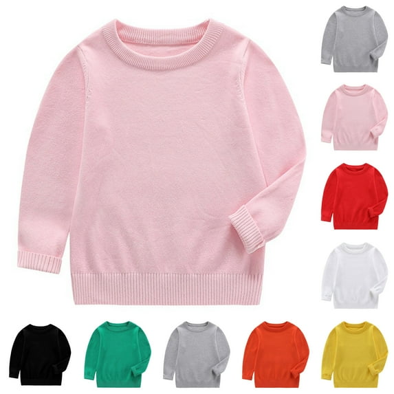 MKOSPLRT Fall Sweaters for Kids 2-12Y Boys Girls Long Sleeve Knit Pullover Crew Neck Ribbed Trim Sweaters Solid Casual Loose Sweaters