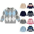 thumbnail image 1 of MKOSPLRT Fall Sweaters for Little Boy 1-8Y Half Zip Lapel Collar Knit Pullover Long Sleeve Striped Sweaters Kids Back to School Shirts, 1 of 10