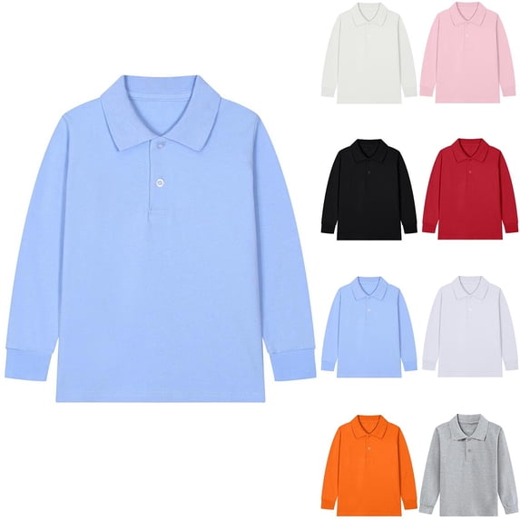 MKOSPLRT Fall Tops for Kids 2-15Y Long Sleeve Lapel Collar T Shirts Basic Solid Color Blouses Casual Loose Back to School Shirts