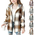 thumbnail image 1 of MKOSPLRT Flannel Hooded Jacket for Girl 4-15Y Button Down Palid Shacket Jacket Warm Color Block Fall Winter Jacket Coats Wool Outwear, 1 of 5