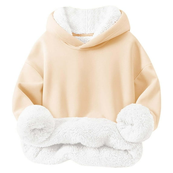 MKOSPLRT Fleece Lined Hoodies Kid Long Sleeve Lounge Sweatshirts Solid Color Comfy Pullover Warm Sherpa Hoodies for Toddlder Girl Boy