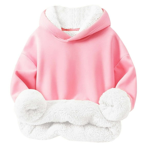 MKOSPLRT Fleece Lined Hoodies Kid Long Sleeve Lounge Sweatshirts Solid Color Comzy Pullover Warm Sherpa Hoodies for Toddlder Girl Boy