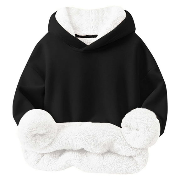 MKOSPLRT Fleece Lined Hoodies Kid Long Sleeve Lounge Sweatshirts Solid Color Comfy Pullover Warm Sherpa Hoodies for Toddlder Girl Boy