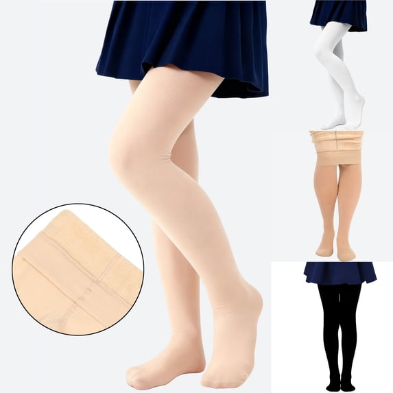 MKOSPLRT Fleece Lined Leggings for Girl 1-14 Years Warm Thick Dancewear Pantyhose Solid Slim Fit Stockings Fall Winter Thermal Tights