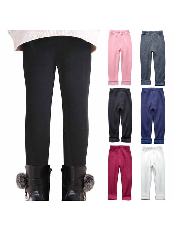 Fleece Lined Leggings for Girl High Waist Stretchy Warm Leggings Solid Slim Fit Fall Yoga Workout Tight 2-11 Years