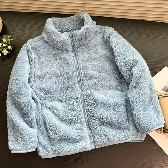 MKOSPLRT Fleece Sweatshirts for Kid Full Zip Stand Collar Jackets Long Sleeve Warm Coats Fuzzy Outerwear with Pocket for Girl Boy