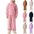 thumbnail image 1 of MKOSPLRT Fleece Sweatsuit for Kids 0-6Y Girls Loose Plush Outfit 2 Piece Zip Mock Neck Pullover Baggy Sweatpants Wram Fall Tracksuits, 1 of 8