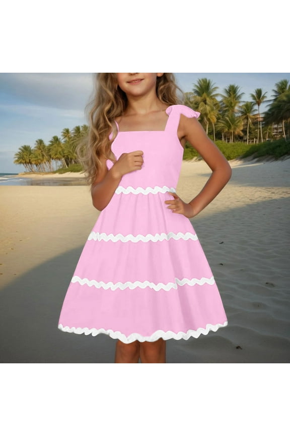 Formal Dresses for Girl Striped Spaghetti Strap Tunic Dress Square Neck Smocked Party Dress Swing Flowy Vacation Dresses Kids Clothes
