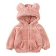 thumbnail image 1 of MKOSPLRT Fuzzy Fleece Hoodies for Baby Boy Girl Warm Jackets Long Sleeve Full Zip Thick Coats Cute Ear Hooded Solid Outerwear with Pockets, 1 of 8