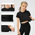 thumbnail image 1 of MKOSPLRT Girl's Athletic Crop Tops Short Sleeve Crewneck Yoga Shirts Solid Color Gym Sport Tshirts Lightweight Summer Tees for 4-12 Years, 1 of 7