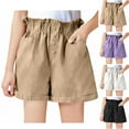 thumbnail image 1 of MKOSPLRT Girl's Elastic Waist Solid Ruched Shorts Paperbag Waist Button Front Shorts Baggy Wide Leg Shorts with Pocket 3-13 Years, 1 of 3