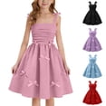 thumbnail image 1 of MKOSPLRT Girl's Flowy Cami Dress Ruched Sleeveless Bow Short Smocked Summer A-Line Dresses Solid Swing Beach Vacation Knee Length Dresses Purple 10-11Years, 1 of 8