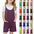thumbnail image 1 of MKOSPLRT Girl's Summer Jumpsuit Shorts with Pocket 5-14 Years Solid Spaghetti Strap Rompers Casaul Beach Vacation Jumpers Baggy Overalls, 1 of 8