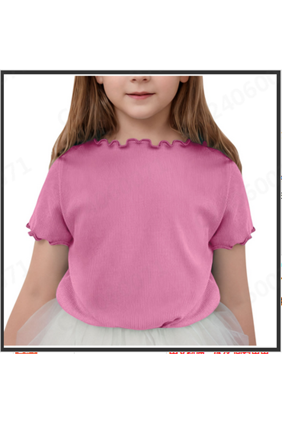 Girl's Tops Crew Neck Short Sleeve T Shirts Cute Lettuce Trim Shirts Basic Solid Color Blouses Loose Fit Tees for 18M-9Y