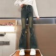 thumbnail image 1 of MKOSPLRT Girl's Y2K Flare Jeans Frayed Hem Bell Bottom Vintage Jeans Retro Distressed Wash Slim Fit Bootcut Denim Pants with Pocket 5-15Y, 1 of 9