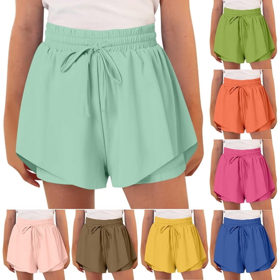 MKOSPLRT Girls 2 in 1 Athletic Running Shorts with Pockets Elastic Waist Solid Shorts Teen Kid Workout Casual Tennis Soccer