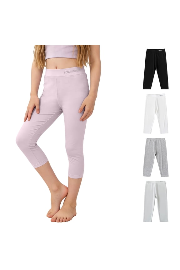 Girls Athletic Leggings Kids Dance Workout Running Yoga Pants High Waist Stretch Soft Comfy Capri Leggings 3-13 Years