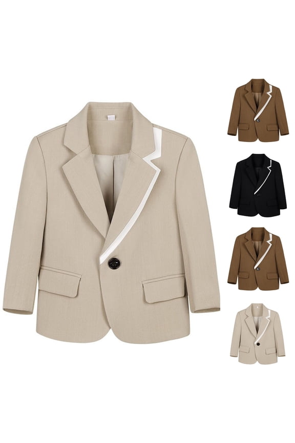 Girls Blazer Jacket Long Sleeve Notched Collar Open Front Casual Kids Blazers Suit Color Block School Uniform with Pocket