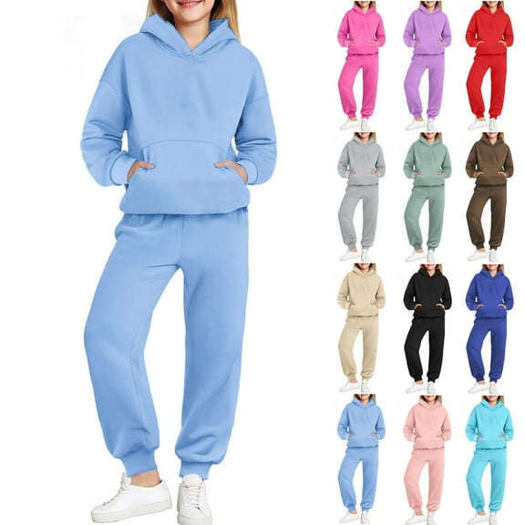 MKOSPLRT Girls Boys 2 Piece Tracksuit Athletic Sweatsuits Sets Hooded Sweatshirt and Jogger Sweatpants Clothing Sets for Kids 4-15Y