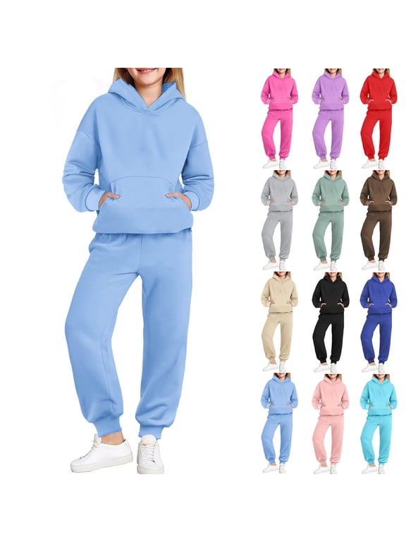 Girls Boys 2 Piece Tracksuit Athletic Sweatsuits Sets Hooded Sweatshirt and Jogger Sweatpants Clothing Sets for Kids 4-15Y