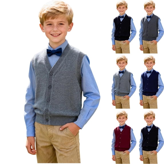 MKOSPLRT Girls Boys School Uniform Sweater Vest Button Down V-Neck Classic Soild Knit Cardigan Tops Sleeveless Sweater Cardigans 2-15Y