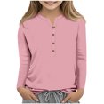 thumbnail image 1 of MKOSPLRT Girls Button up Henley Shirts Long Sleeve Casual Tunic Tops Solid Color Dressy T Shirts Comzy Going Out Tees Children's Shirts, 1 of 6